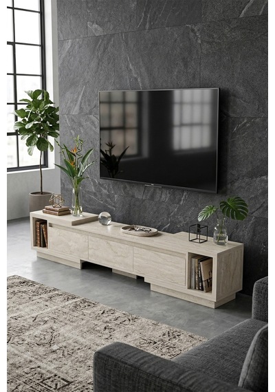 Vista Ayarlanabilir Tv Ünitesi 160-270 Cm - Uzayabilen Tv Sehpası Traverten Krem