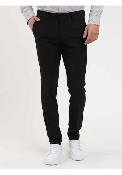 Dufy Siyah Erkek Ekstra Slim Fit Melanj Desenli Klasik Pantolon - 103484-siyah Siyah
