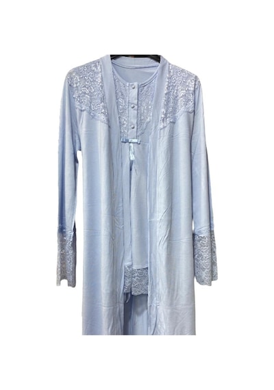 Nehirsel 3022 Mavi Hamile Lohusa 3 Lü Pijama Sabahlık Tk 001