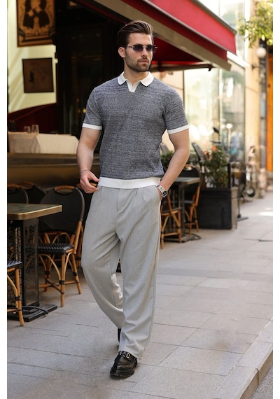 Madmext Beyaz Polo Yaka Regular Fit Erkek Triko Tişört E7496