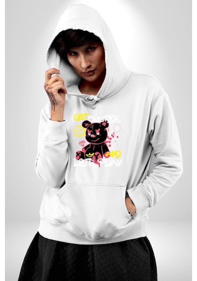 Dışarı Çık Ve Oynayalım Teddy Kadın Erkek Beyaz Kapüşonlu Sweatshirt Hoodie Beyaz