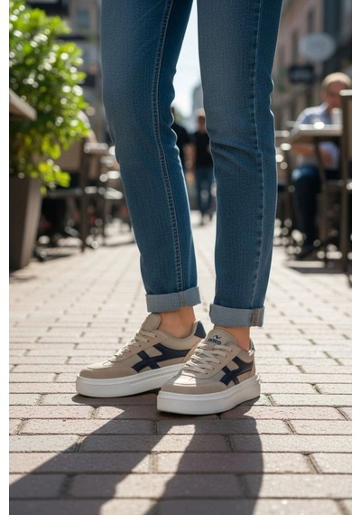 In Step Meengi Unisex Bej Siyah Detaylı Günlük Spor Ayakkabı - Sneaker