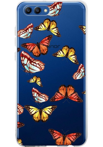 Huawei Honor View 10 İle Uyumlu 1mm Slim Fit Water Color 2 Baskılı Şeffaf Kılıf Şeffaf