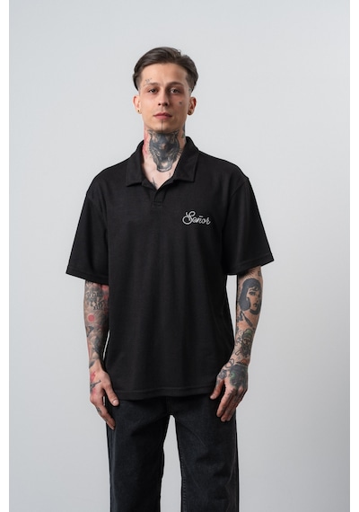 Respire Erkek Senor Yazılı Polo Yaka Regular Fit T-shirt Siyah