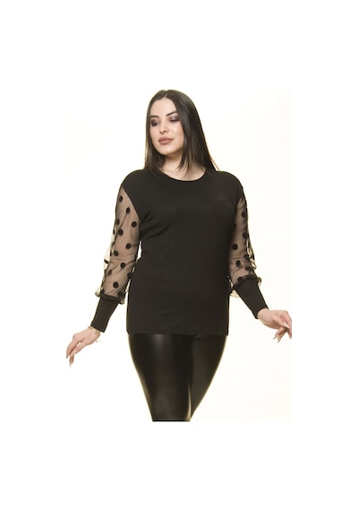 Puanlı Kol Büyük Beden Bluz 14E-1478 Siyah