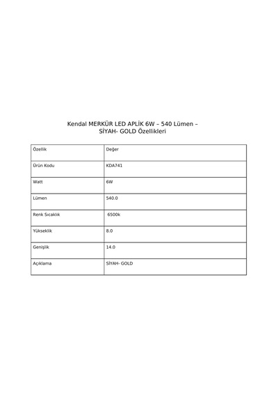 Kendal Kda741 Merkür Led Aplik 6w 540 Lümen Siyah- Gold - Gün Işığı Bakır - Siyah