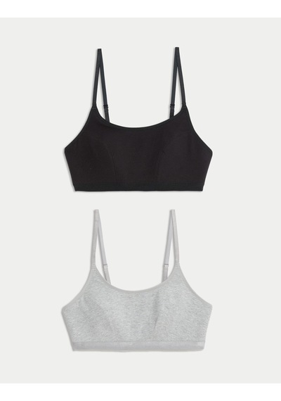 Marks & Spencer 2'li Pamuklu Crop Top İlk Sütyenim T33009602 Siyah Mix