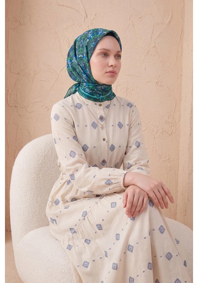 Silk Home Soft Eşarp Geometrik Zümrüt Yeşili 90x90 Çok Renkli