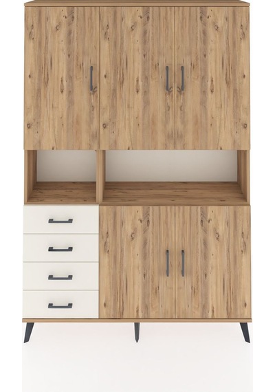 Arges Dolap 7 Raflı 4 Çekmeceli 5 Kapaklı 132x30x195 Çam-çam/... Çam