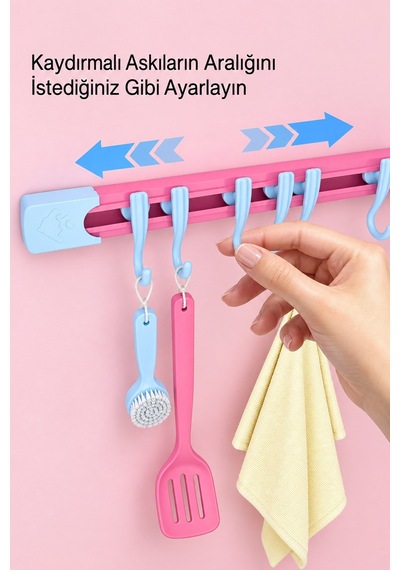 10 Kancalı Raylı Askı Mutfak Banyo Dolap İçi Kupa Fincan Havlu Düzenleyici Aparat Diğer