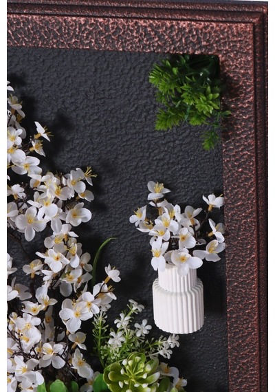 Yapay Çiçek Sitesi Ahşap Çerçeveli Yapay Çiçek Duvar Tablosu 38x60 Cm Model 3 Yeşil