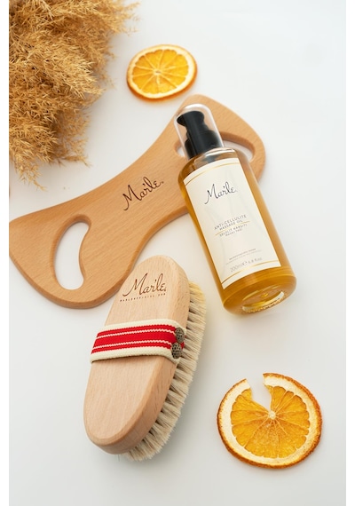 Mar’le Doğal At Kılı Fırçası + Selülit Karşıtı Masaj Yağı 200 ML + Selülit Giderici Ahşap Masaj Aleti