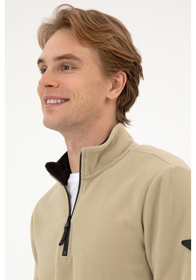 U.S. Polo Assn. Erkek Regular Fit Açık Haki Polar Yarım Fermuarlı Basic Sweatshirt 50313777-VR183