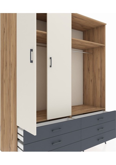 Kronos Gardrop 4 Raflı 6 Çekmeceli 2 Askılı 176x59x221 Çam-aytaşı/antrasit Beyaz Kronos Gardrop 4 Raflı 6 Çekmeceli 2 Askılı 176x59x221 Çam-aytaşı/antrasit Beyaz