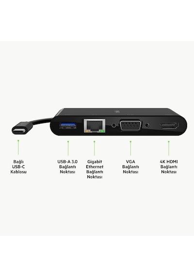 Belkin Usb-c Multimedia Adaptörü Vga, 4k Hdmi, Usb 3.0, Ethernet
