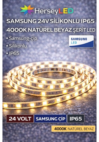 Samsung 24v Silikonlu Ip65 4000k Şerit Led 5 Metre/ Paket
