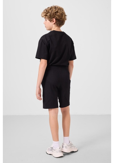 Siyah Pamuklu Oversize Fit Dokuma Hafif Esnek Chino Erkek Çocuk Şort Takım - 11276 Siyah
