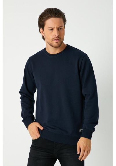 MMetalic Erkek Lacivert Basic Bisiklet Yaka Sweatshirt