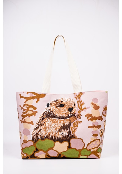 Fabric Craft Bag Omuz Çanta Desenli Keten Pembe - Yeşil