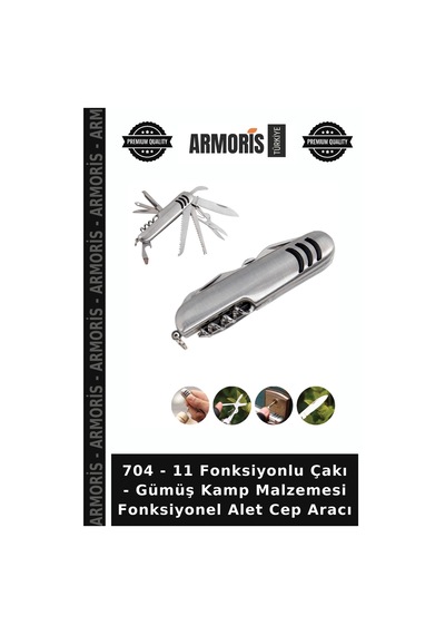 704 - 11 Fonksiyonlu Çakı - Gümüş Kamp Malzemesi Fonksiyonel Alet Cep Aracı
