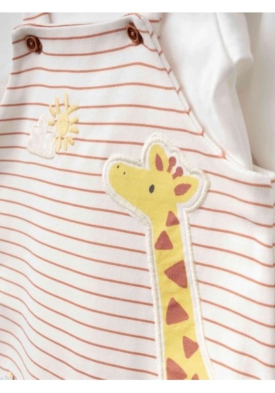 Zekids Erkek Bebek Zürafa Desenli Salopet Ve Uzun Kollu Üst Takım-17511 Çok Renkli