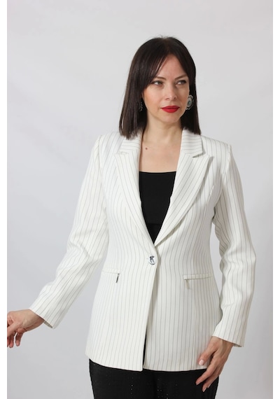 Moda Berray 1906 Beyaz Çizgili Fermuarlı Cep Aksesuarlı Kadın Büyük Beden Blazer Ceket Beyaz Moda Berray 1906 Beyaz Çizgili Fermuarlı Cep Aksesuarlı Kadın Büyük Beden Blazer Ceket Beyaz
