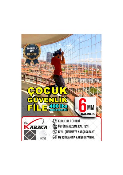 1.7x2 Mt Balkon Çocuk Güvenlik Filesi - 6mm Kalınlık, 10x10 Gözenek Ları