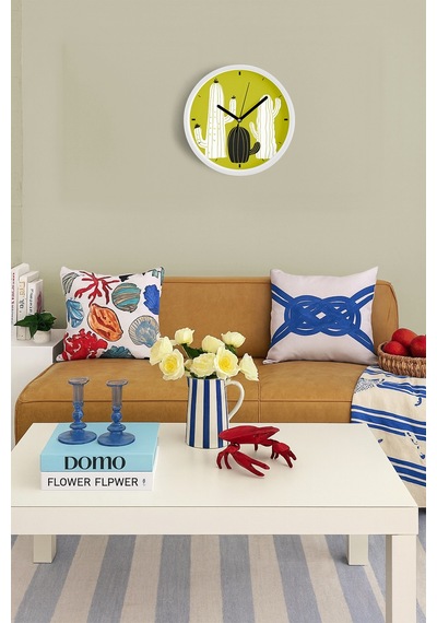 Kaktüs Modern Duvar Saati - 30cm - Önü Camlı Beyaz Kasa - Sessiz Mekanizma Beyaz