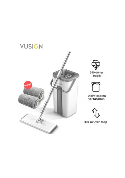 Vusıgn Düz Mop Paspas Seti Kovası Ve Mikrofiber Moplu Temizlik Seti 123 Cm