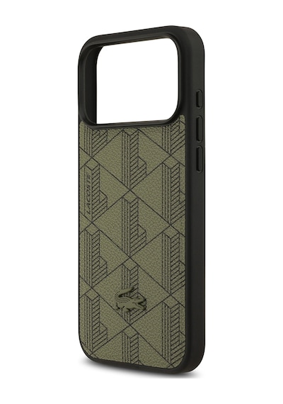 Apple Uyumlu iPhone 17 Pro Max Kılıf Lacoste Lisanslı M-safeli Pu Deri Kartlıklı Karışık Monogram Desenli Yeşil Yeşil