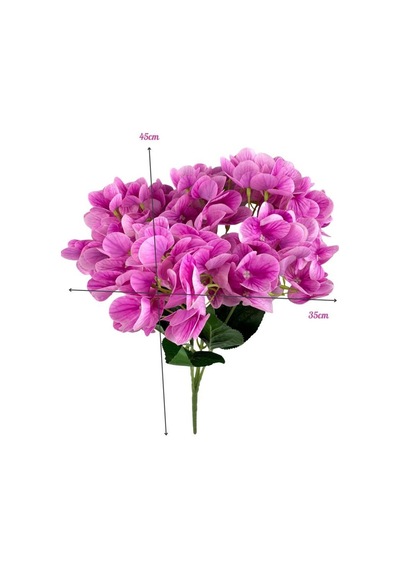 Yapay Çiçek Islak Ortanca Çiçeği Fuşya Desenli Model 45cm 5dal Islak Gerçeksi Dokulu Fusya