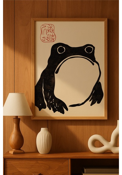 Frog Ahşap Çerçeveli Poster, Dekoratif Sanatsal Duvar Tablosu