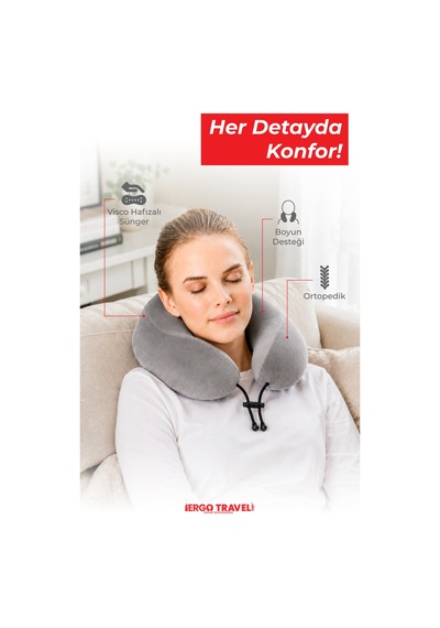 Viscofoam Comfy Ortopedik Seyahat Yastığı Visco Boyun Destekli Seyahat Yastığı - Gri | Ergo Travel