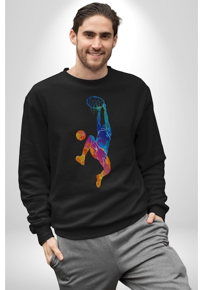 Smaç Basketbol Renkli Unisex Siyah Baskılı Sweatshirt Siyah