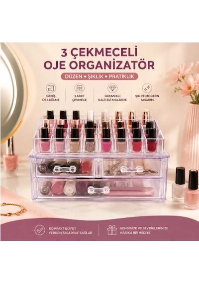 Dofix 3 Çekmeceli Oje Düzenleyici Şeffaf