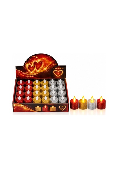 24 Adet Pilli Yuvarlak - Simli Renkli Led Mum Çap: 3.6 Yükseklik: 4.3cm İ10-025 5570 Default