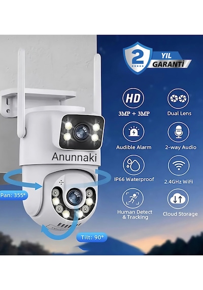 Ip Ptz Full Hd Wifi Güvenlik Kamerası V380 Pro Smart Gece Görüşlü Ses Kayıtlı Çift Lensli Kamera