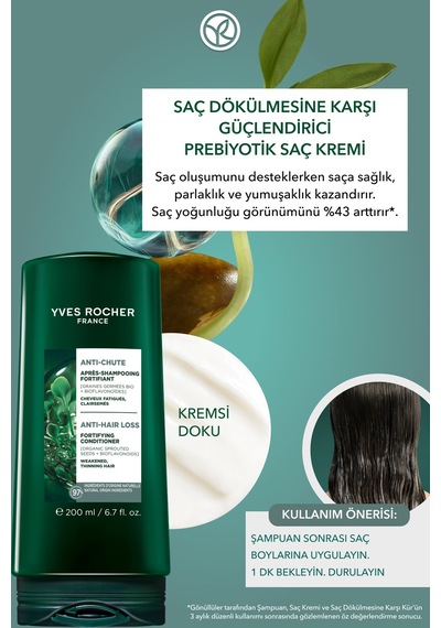 Yves Rocher Güçlendirici Prebiyotik Saç Kremi - Saç Dökülmesine Karşı / Anti-chute - Vegan -200ml