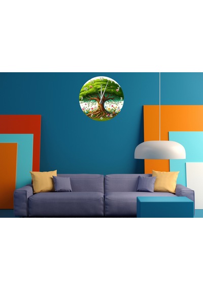 Ti-play Hayat Ağacı 30x30cm Akrilik Dekoratif Modern Duvar Saati ÇOk Renkli