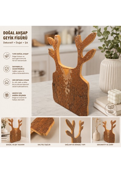 Çam Ağacı Geyik Figürü Dekoratif Ahşap Dekor Obje