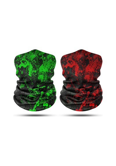Dair Yeşil Kırmızı Boya Desenli 2'li Set Boyunluk Bandana Outdoor Balaklava Yüz Maskesi Kafa Bandı