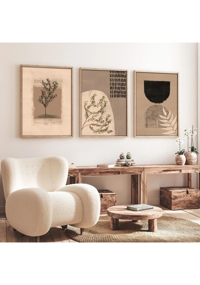 Huhuli Ahşap Çerçeveli 3 Lü Modern Tablo Huhu260