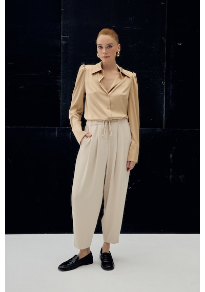 Sateen Talia Pantolon - Bej-137097 Bej