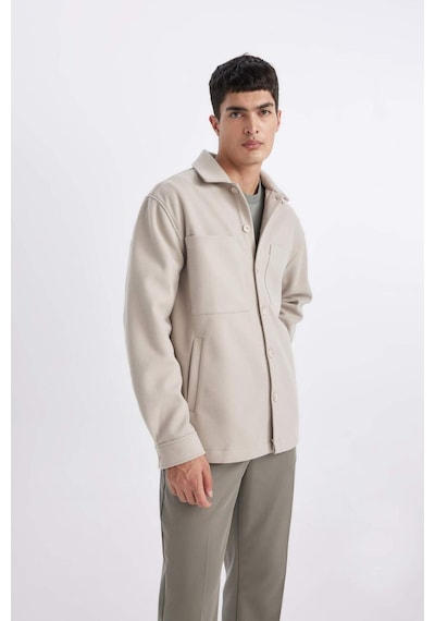 Defacto Relax Fit Polo Yaka Yün Görünümlü Gömlek Ceket B7382AX24SPBG210 Bej