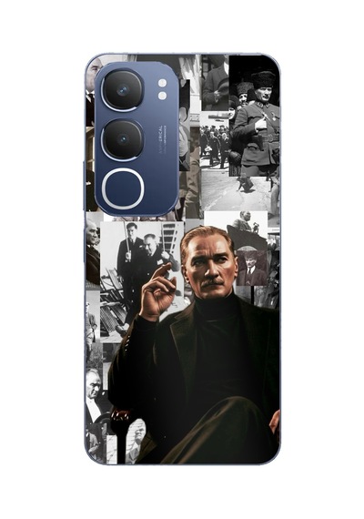 Vivo Y19s Uyumlu Mustafa Kemal Atatürk Kolajları Baskılı Silikon Kılıf