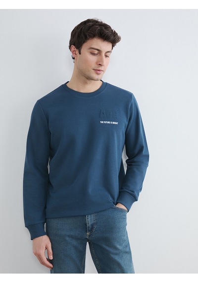 Lcwaıkıkı Classic Petrol Bisiklet Yaka Baskılı Erkek Sweatshirt