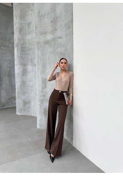 Etiler Collection Yüksek Bel Straight Fit Palazzo Pantolon Kahve