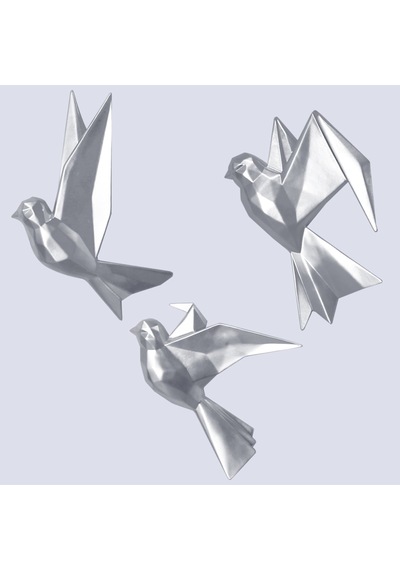 Mouette 3'Lü Dekoratif Kuş Gümüş