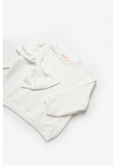 Le Mabelle Ekru Önü Fiyonklu Uzun Kollu Kız Çocuk Sweatshirt - Sophie Ekru