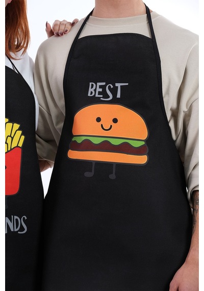 Beautiful İkili Paket Sıvı Geçirmez Su Geçirmez Mutfak Önlüğü Hamburger Siyah